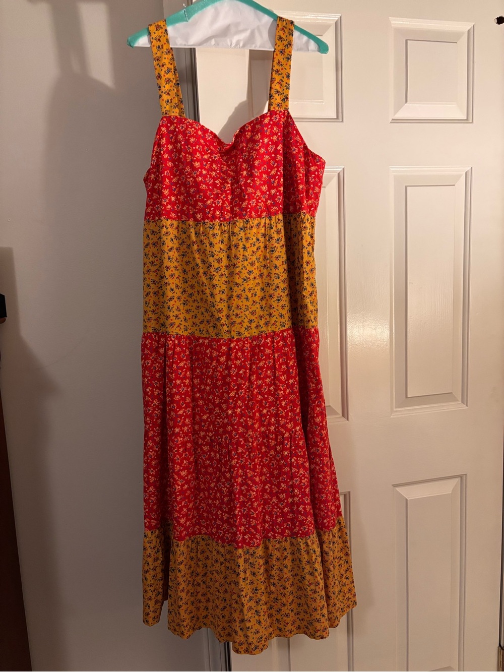Madewell Red and Mustard Floral Tiered Maxi Dress